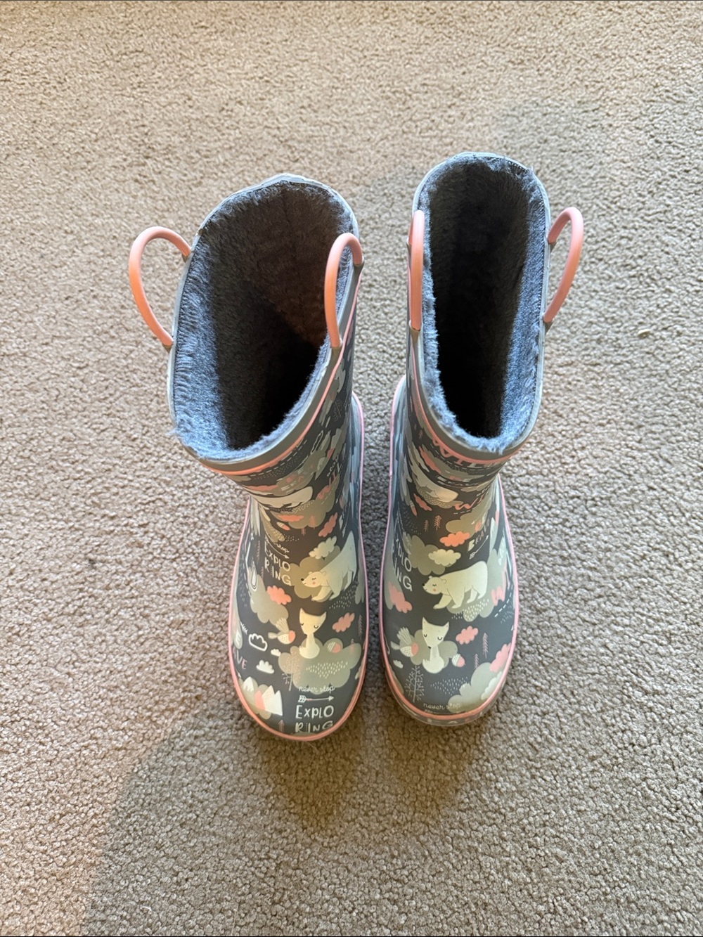 Western Chief Grey and Pink Kids Waterproof Rain Boots with Animal Motif